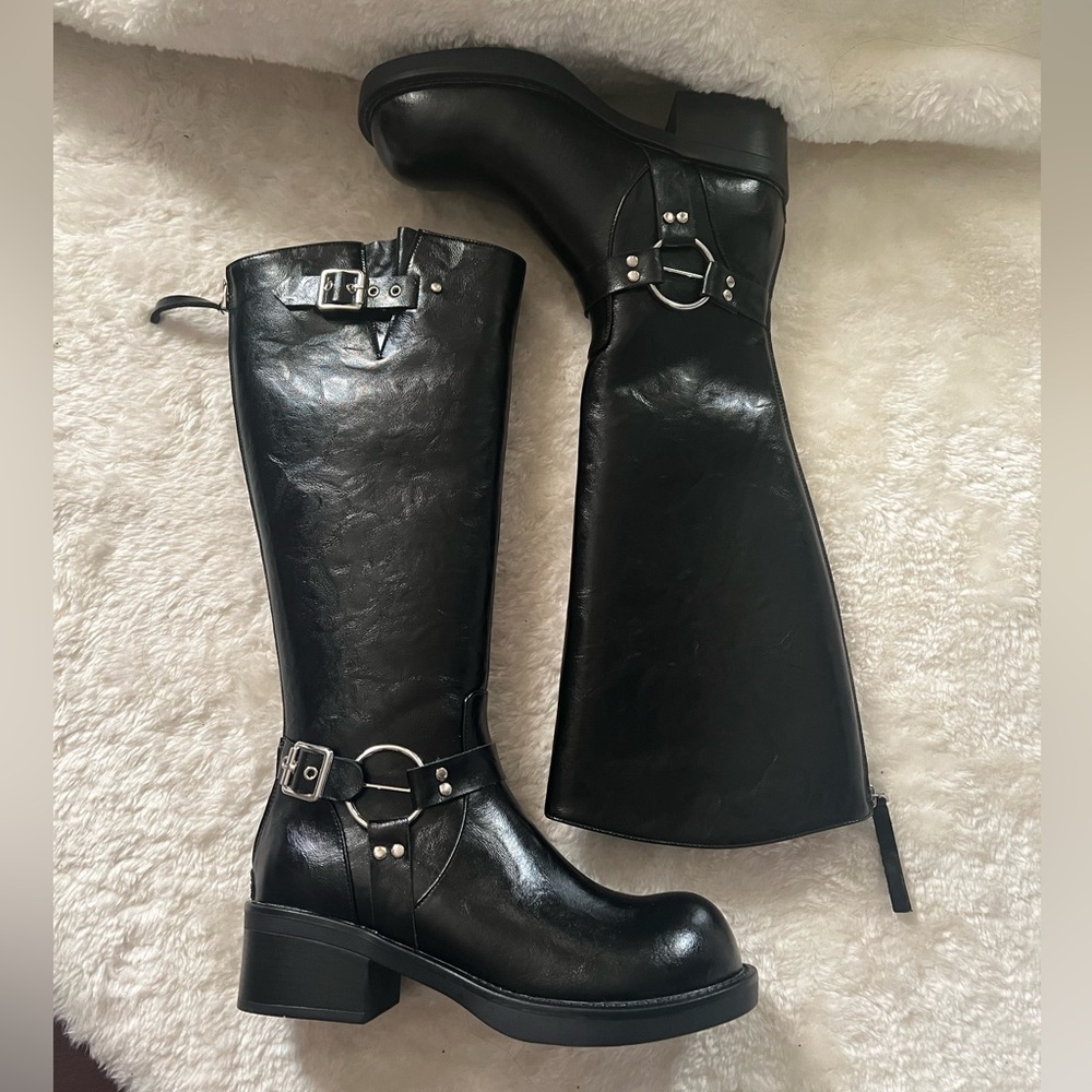 Black Leather Knee-High Boots